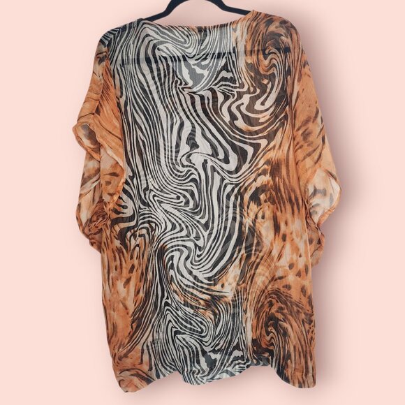 Jessica Taylor zebra print sheer boho Kaftan kimono beach swim cover up size XL - Picture 3 of 10